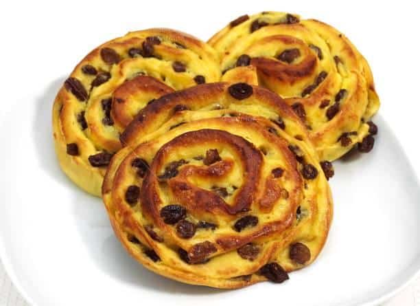 Pain au Raisin, Sweet bread against White Background